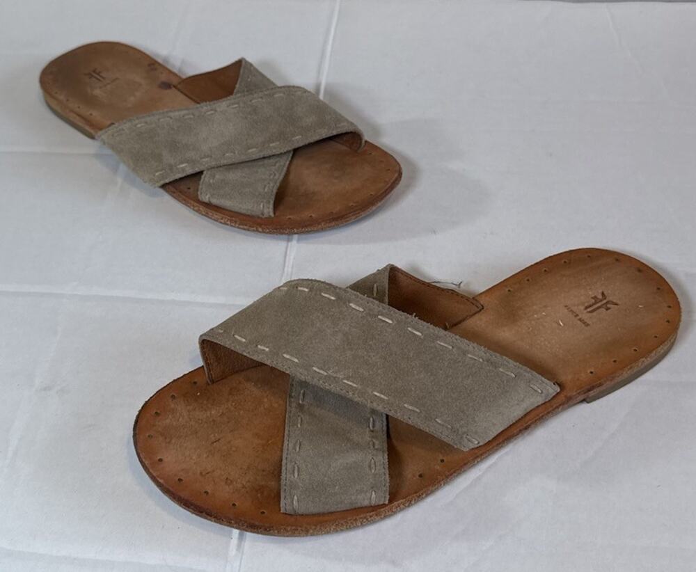 FRYE Avery Womens 9.5 Pickstitch Slide Sandals Ash Suede
